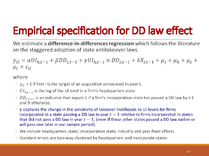 Empirical specification for DD law effect 12 