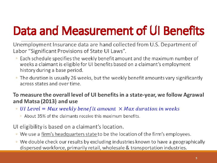 Data and Measurement of UI Benefits 5 
