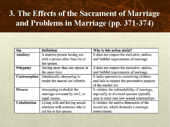 3. The Effects of the Sacrament of Marriage and Problems in Marriage (pp. 371