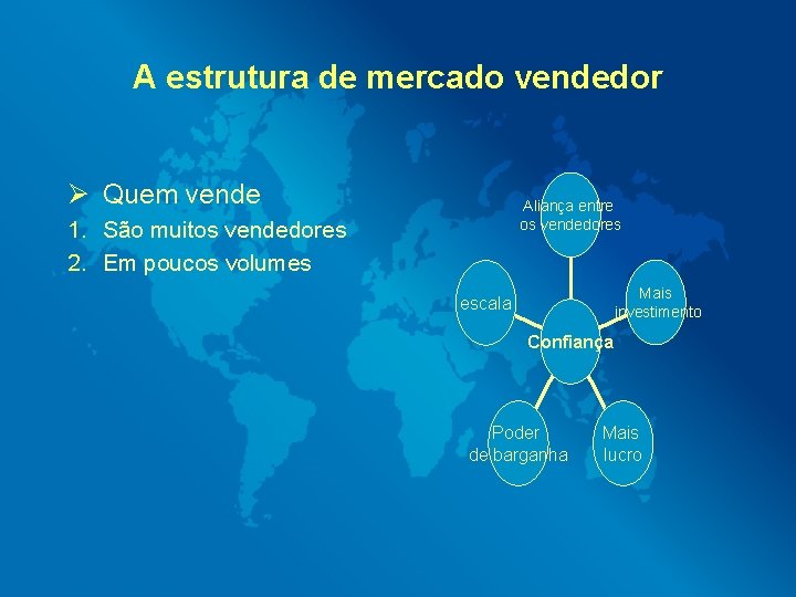 A estrutura de mercado vendedor Ø Quem vende Aliança entre os vendedores 1. São