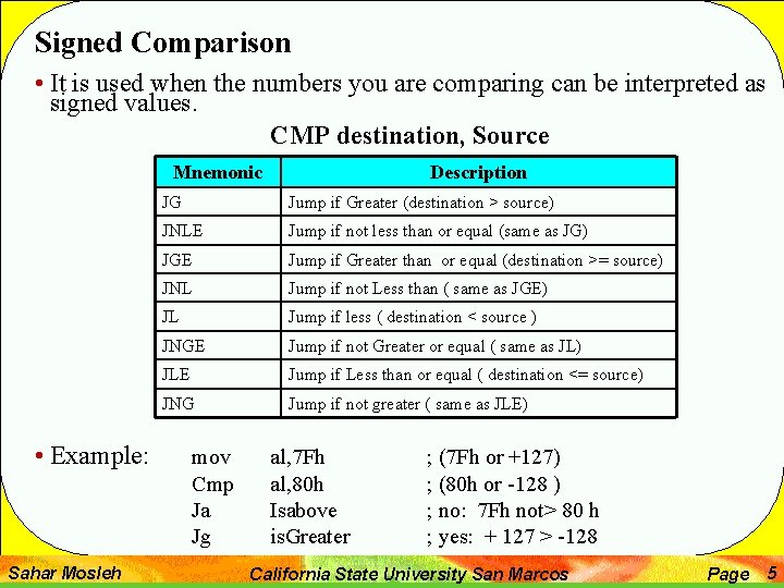 Signed Comparison • It is used when the numbers you are comparing can be