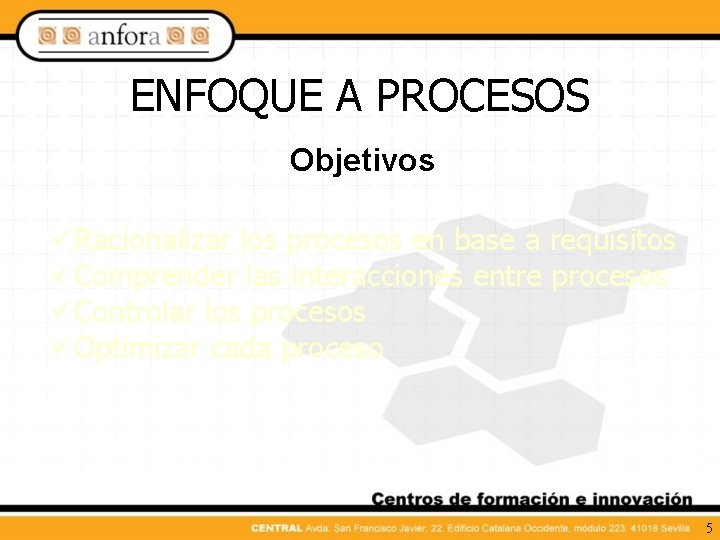 ENFOQUE A PROCESOS Objetivos üRacionalizar los procesos en base a requisitos üComprender las interacciones