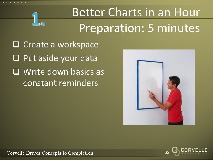 1. Better Charts in an Hour Preparation: 5 minutes q Create a workspace q