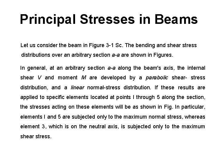Principal Stresses in Beams Let us consider the beam in Figure 3 -1 Sc.