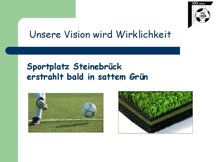 Unsere Vision wird Wirklichkeit Sportplatz Steinebrück erstrahlt bald in sattem Grün 