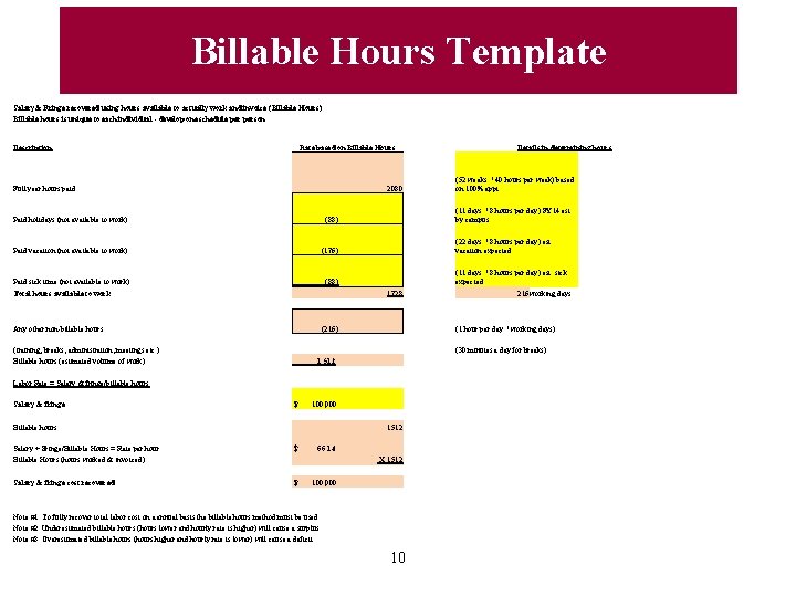 Billable Hours Template Salary& Fringe recovered using hours available to actually work and invoice