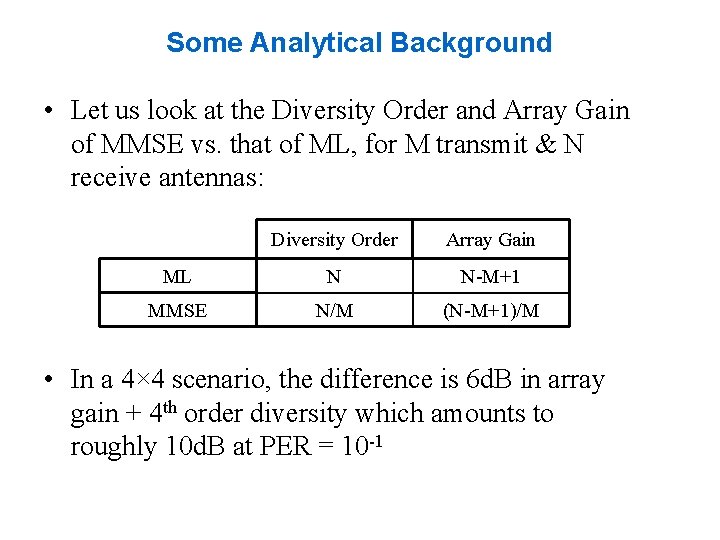 Some Analytical Background • Let us look at the Diversity Order and Array Gain Some Analytical Background • Let us look at the Diversity Order and Array Gain