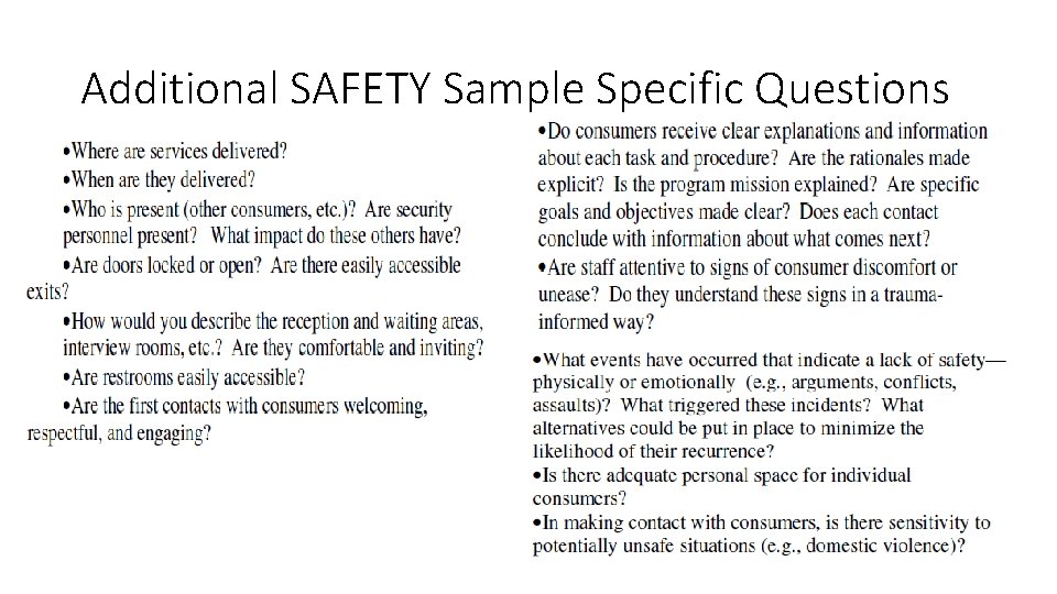 Additional SAFETY Sample Specific Questions 
