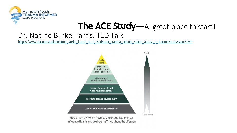  The ACE Study—A great place to start! Dr. Nadine Burke Harris, TED Talk