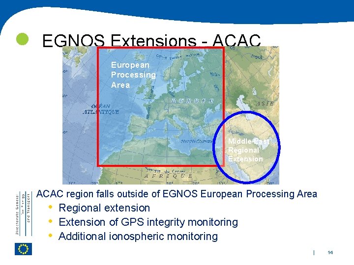  EGNOS Extensions - ACAC European Processing Area Middle-East Regional Extension ACAC region falls