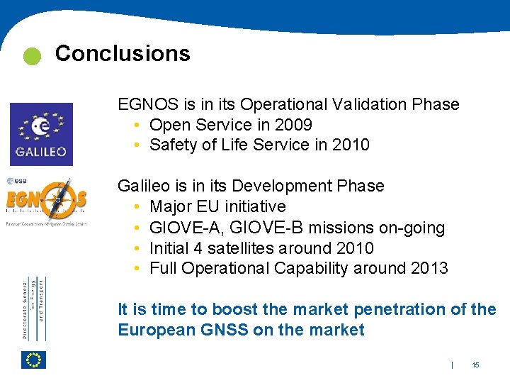  Conclusions EGNOS is in its Operational Validation Phase • Open Service in 2009