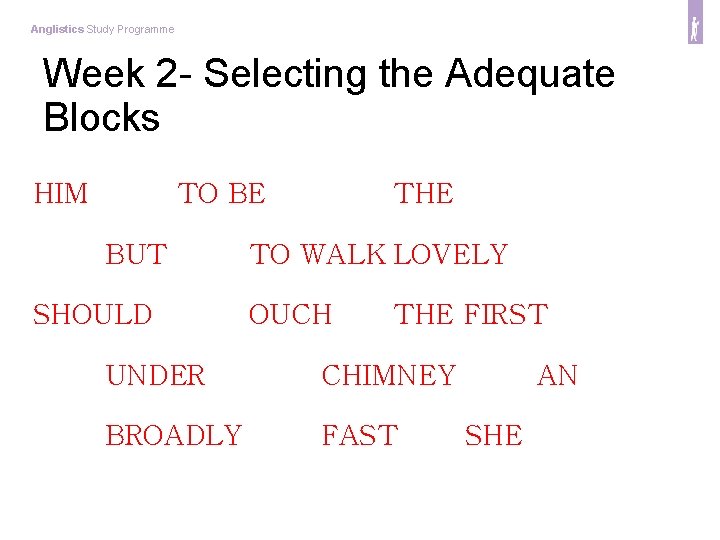 Anglistics Study Programme Week 2 - Selecting the Adequate Blocks HIM TO BE BUT