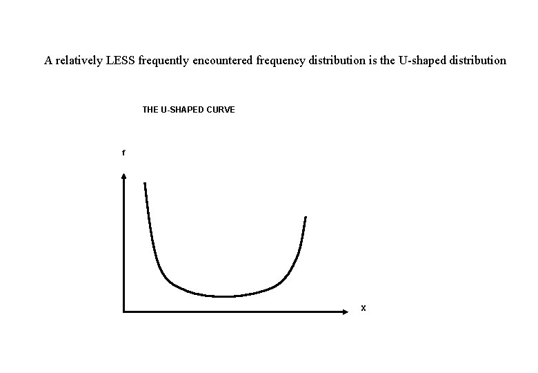 A relatively LESS frequently encountered frequency distribution is the U-shaped distribution THE U-SHAPED CURVE