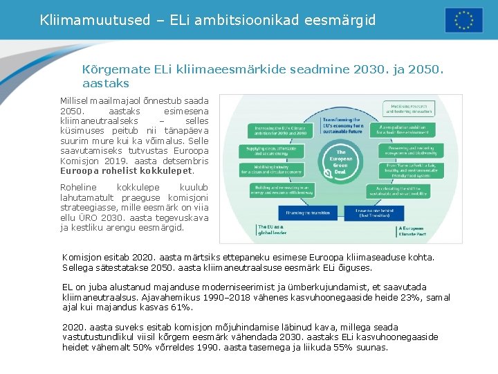 Kliimamuutused – ELi ambitsioonikad eesmärgid Kõrgemate ELi kliimaeesmärkide seadmine 2030. ja 2050. aastaks Millisel