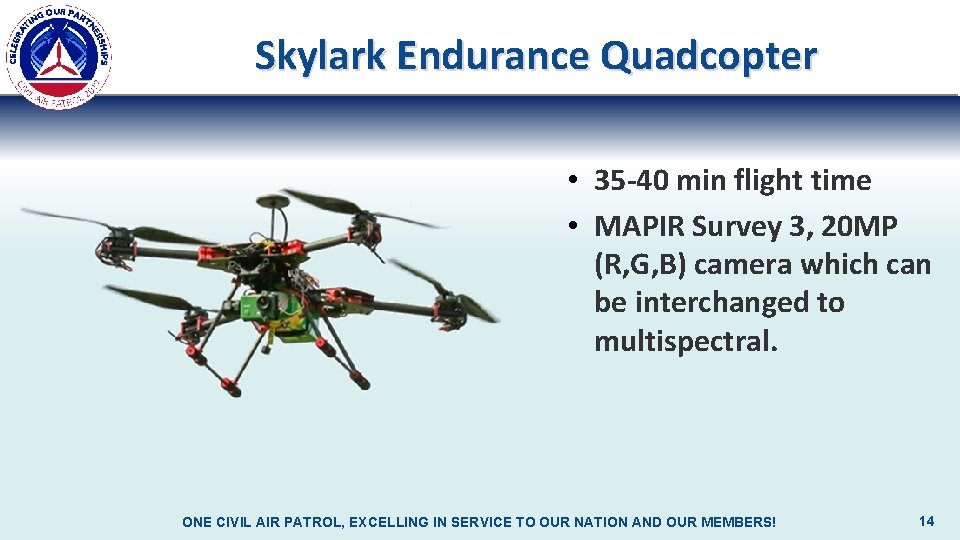 Skylark Endurance Quadcopter • 35 -40 min flight time • MAPIR Survey 3, 20