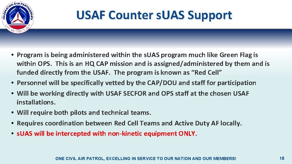 USAF Counter s. UAS Support • Program is being administered within the s. UAS