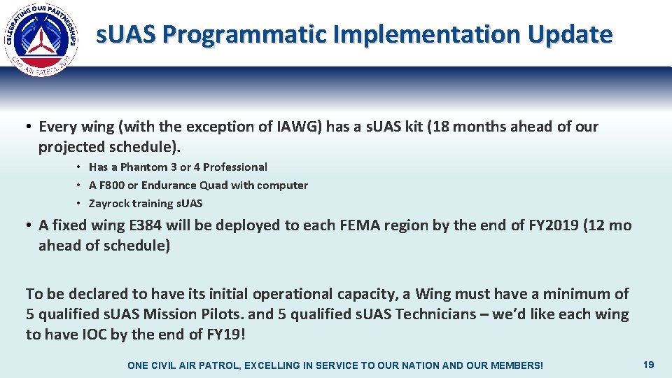 s. UAS Programmatic Implementation Update • Every wing (with the exception of IAWG) has