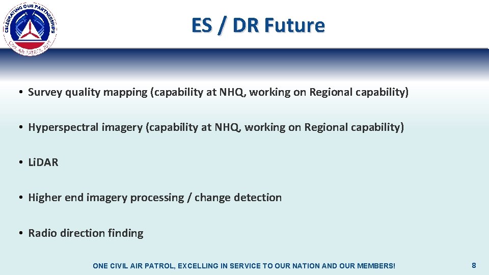 ES / DR Future • Survey quality mapping (capability at NHQ, working on Regional