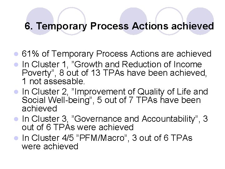 6. Temporary Process Actions achieved 61% of Temporary Process Actions are achieved In Cluster