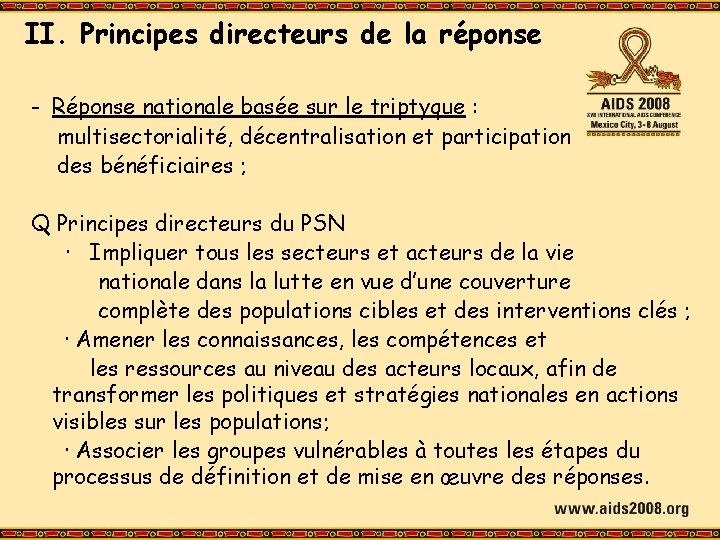 II. Principes directeurs de la réponse - Réponse nationale basée sur le triptyque :