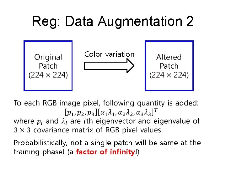 Reg: Data Augmentation 2 Color variation Probabilistically, not a single patch will be same