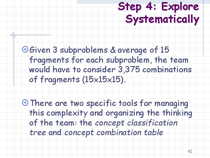 Step 4: Explore Systematically ¤Given 3 subproblems & average of 15 fragments for each