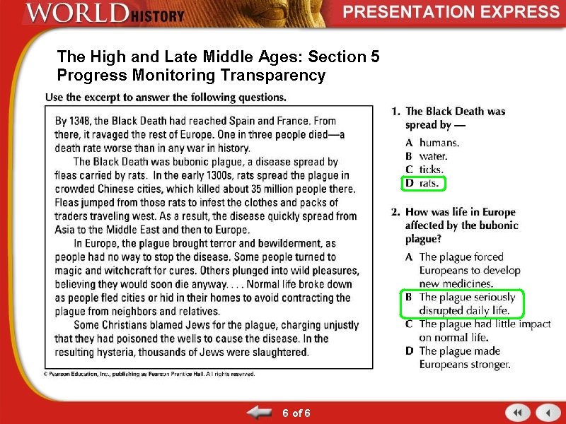 The High and Late Middle Ages: Section 5 Progress Monitoring Transparency 6 of 6