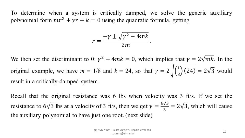  (c) ASU Math - Scott Surgent. Report errors to surgent@asu. edu 12 