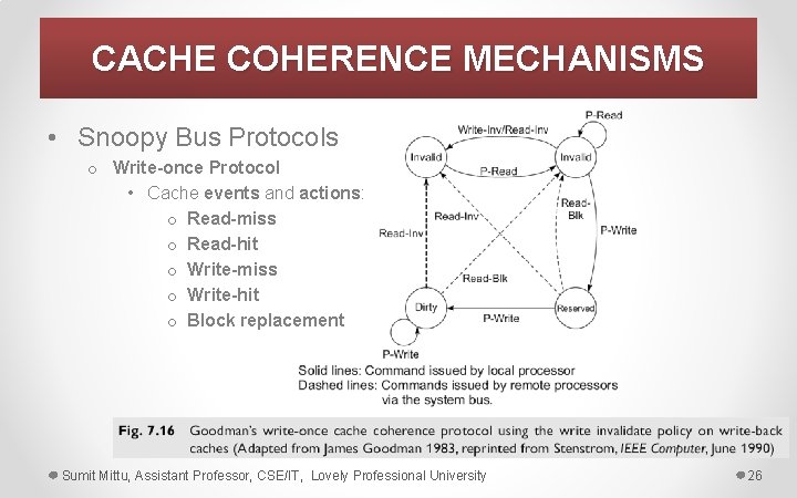 CACHE COHERENCE MECHANISMS • Snoopy Bus Protocols o Write-once Protocol • Cache events and