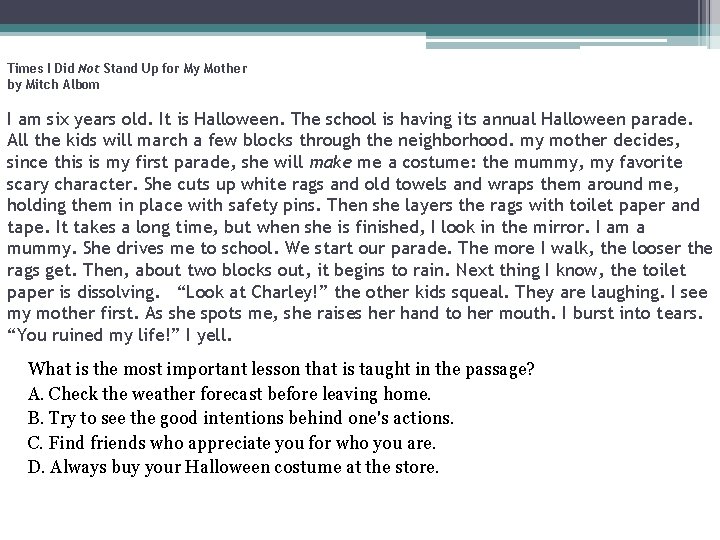 Times I Did Not Stand Up for My Mother by Mitch Albom I am