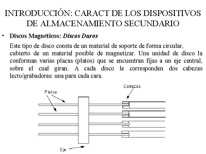 INTRODUCCIÓN: CARACT DE LOS DISPOSITIVOS DE ALMACENAMIENTO SECUNDARIO • Discos Magnéticos: Discos Duros Este