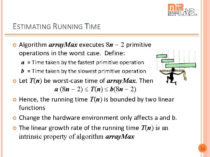 ESTIMATING RUNNING TIME Algorithm array. Max executes 8 n 2 primitive operations in the