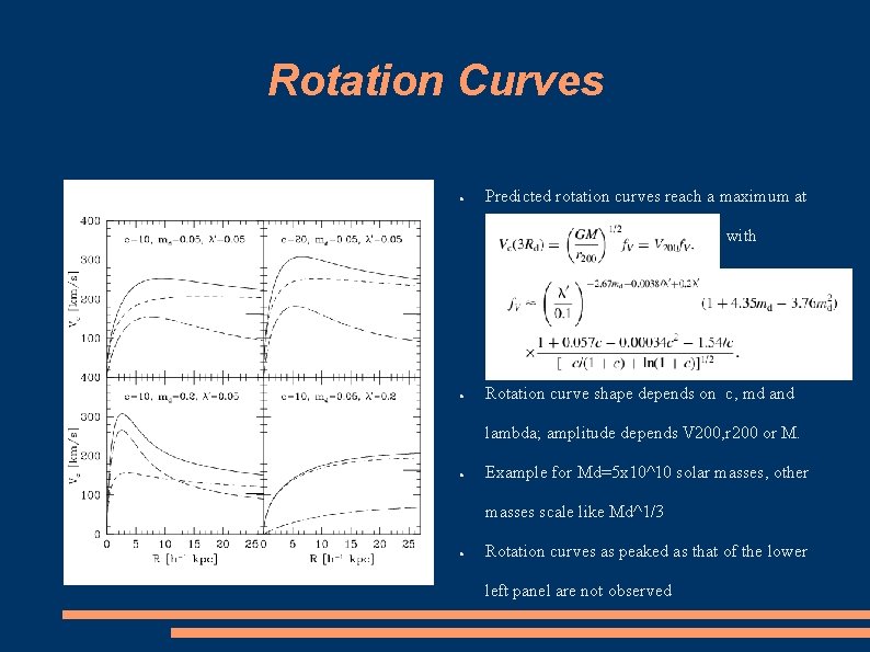 Rotation Curves ● Predicted rotation curves reach a maximum at with ● Rotation curve