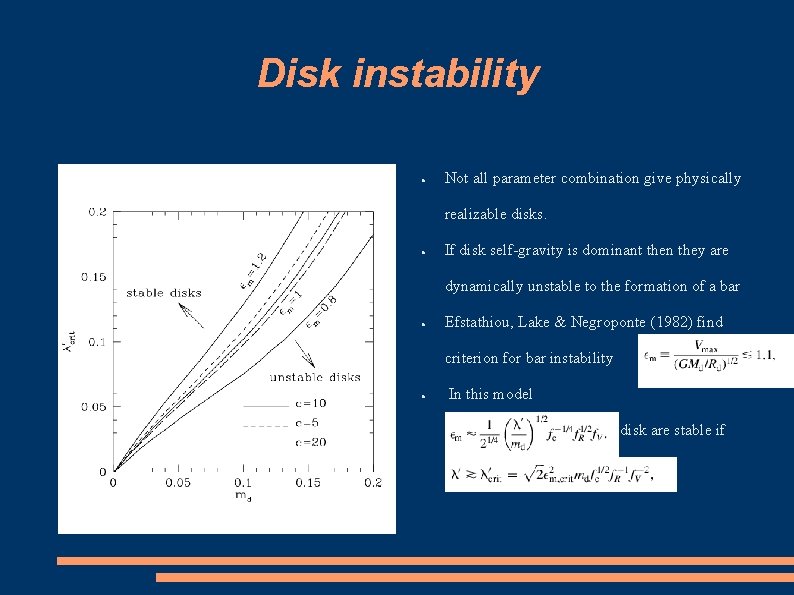 Disk instability ● Not all parameter combination give physically realizable disks. ● If disk