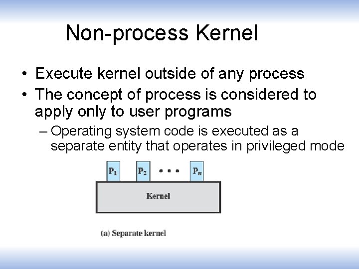 Non-process Kernel • Execute kernel outside of any process • The concept of process