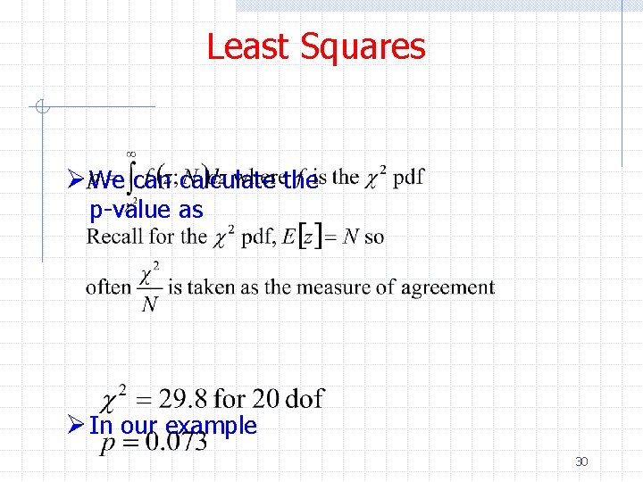 Least Squares Ø We can calculate the p-value as Ø In our example 30