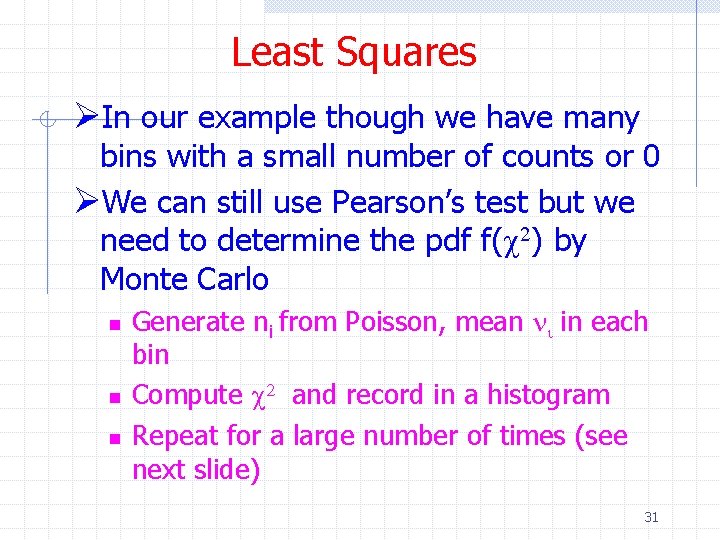 Least Squares ØIn our example though we have many bins with a small number