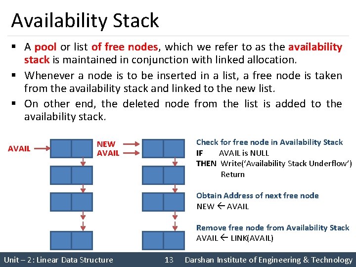 Availability Stack § A pool or list of free nodes, which we refer to