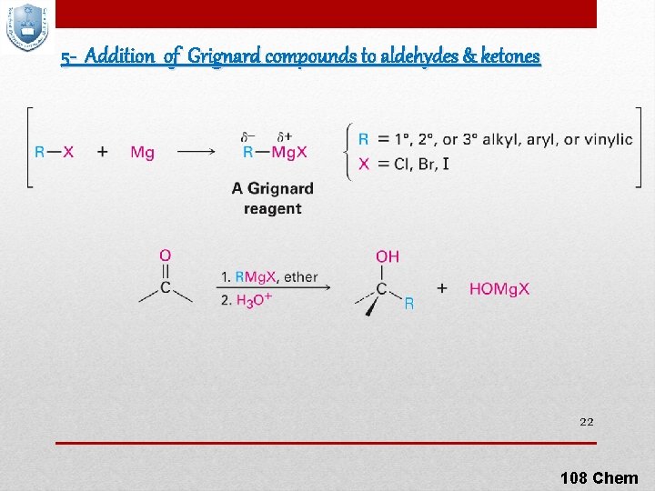 5 - Addition of Grignard compounds to aldehydes & ketones 22 108 Chem 