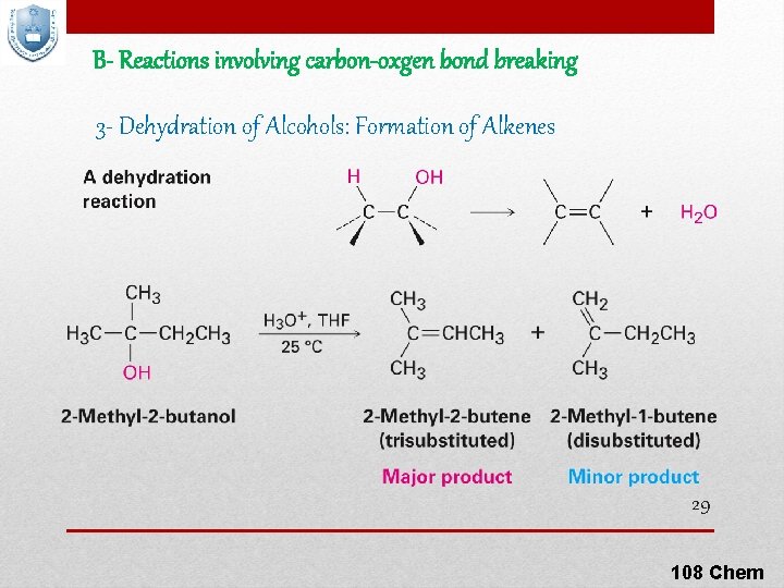 B- Reactions involving carbon-oxgen bond breaking 3 - Dehydration of Alcohols: Formation of Alkenes