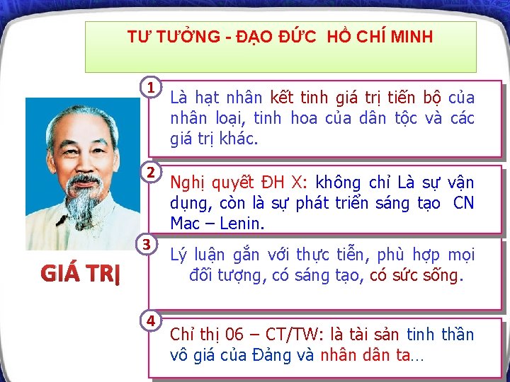 TƯ TƯỞNG - ĐẠO ĐỨC HỒ CHÍ MINH 1 2 3 GIÁ TRỊ 4