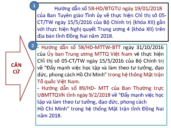 CĂN CỨ 1 Hướng dẫn số 58 -HD/BTGTU nga y 19/01/2018 cu a Ban