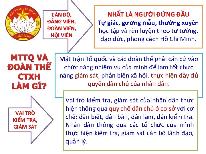 CÁN BỘ, ĐẢNG VIÊN, ĐOÀN VIÊN, HỘI VIÊN MTTQ VÀ ĐOÀN THỂ CTXH LÀM