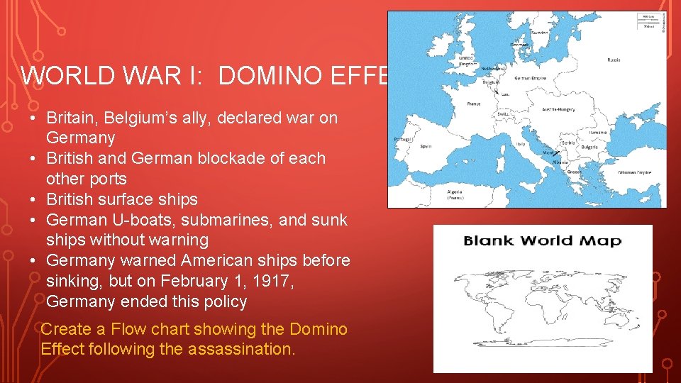 WORLD WAR I: DOMINO EFFECT • Britain, Belgium’s ally, declared war on Germany •