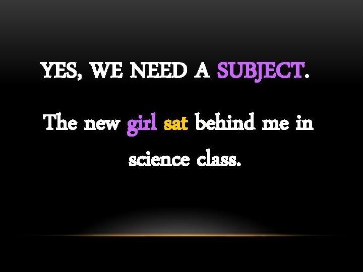 YES, WE NEED A SUBJECT. The new girl sat behind me in science class.