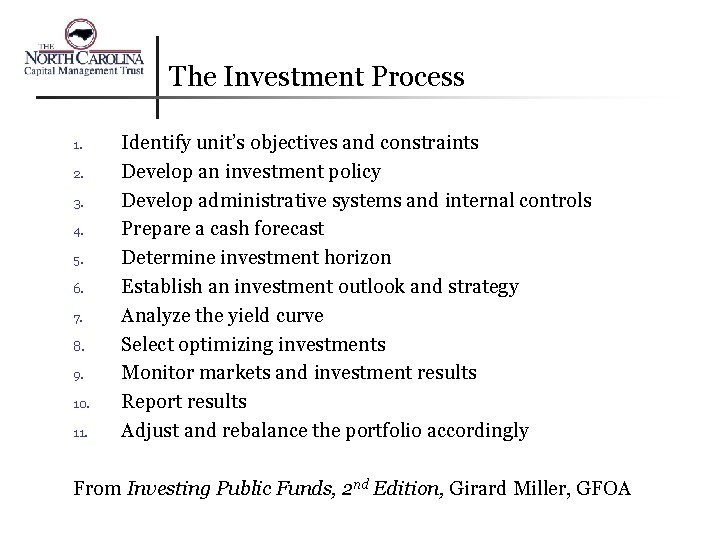 The Investment Process 1. 2. 3. 4. 5. 6. 7. 8. 9. 10. 11.