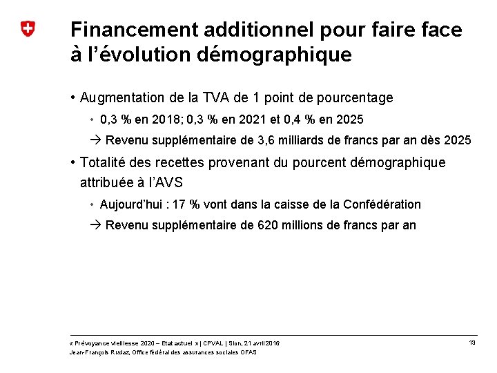 Financement additionnel pour faire face à l’évolution démographique • Augmentation de la TVA de