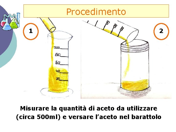 Procedimento 1 2 Misurare la quantità di aceto da utilizzare (circa 500 ml) e