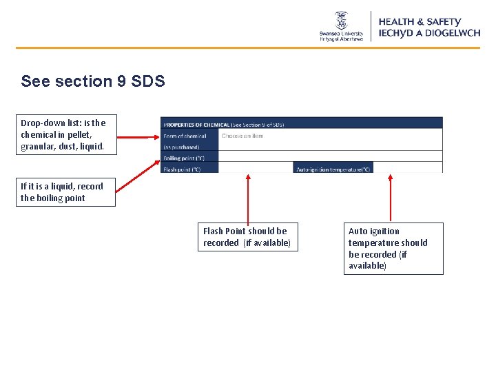 See section 9 SDS Drop-down list: is the chemical in pellet, granular, dust, liquid.