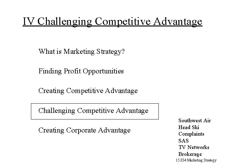 IV Challenging Competitive Advantage What is Marketing Strategy? Finding Profit Opportunities Creating Competitive Advantage IV Challenging Competitive Advantage What is Marketing Strategy? Finding Profit Opportunities Creating Competitive Advantage